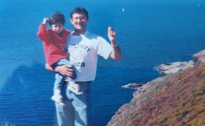 A la platja d’Erquy, amb l’Emma, estiu de 1997